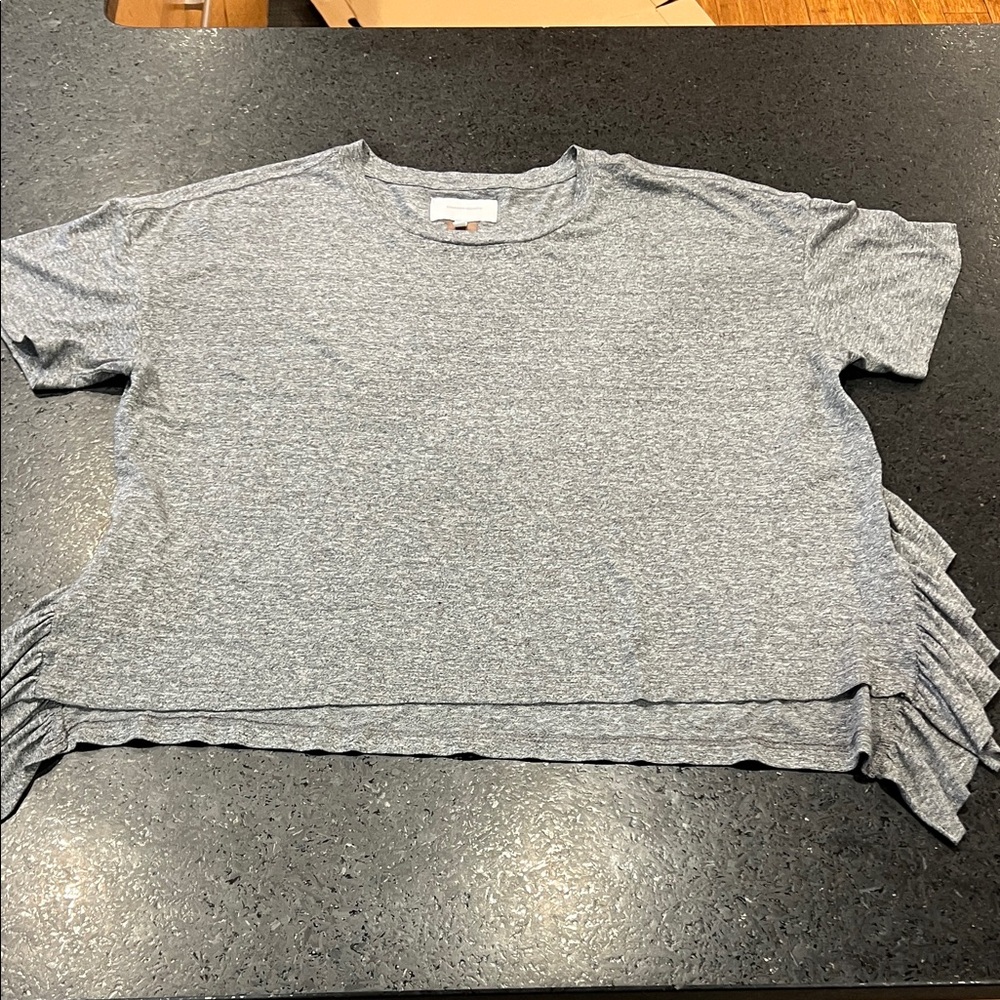 Gray Short Sleeve Top with Side Ruffles